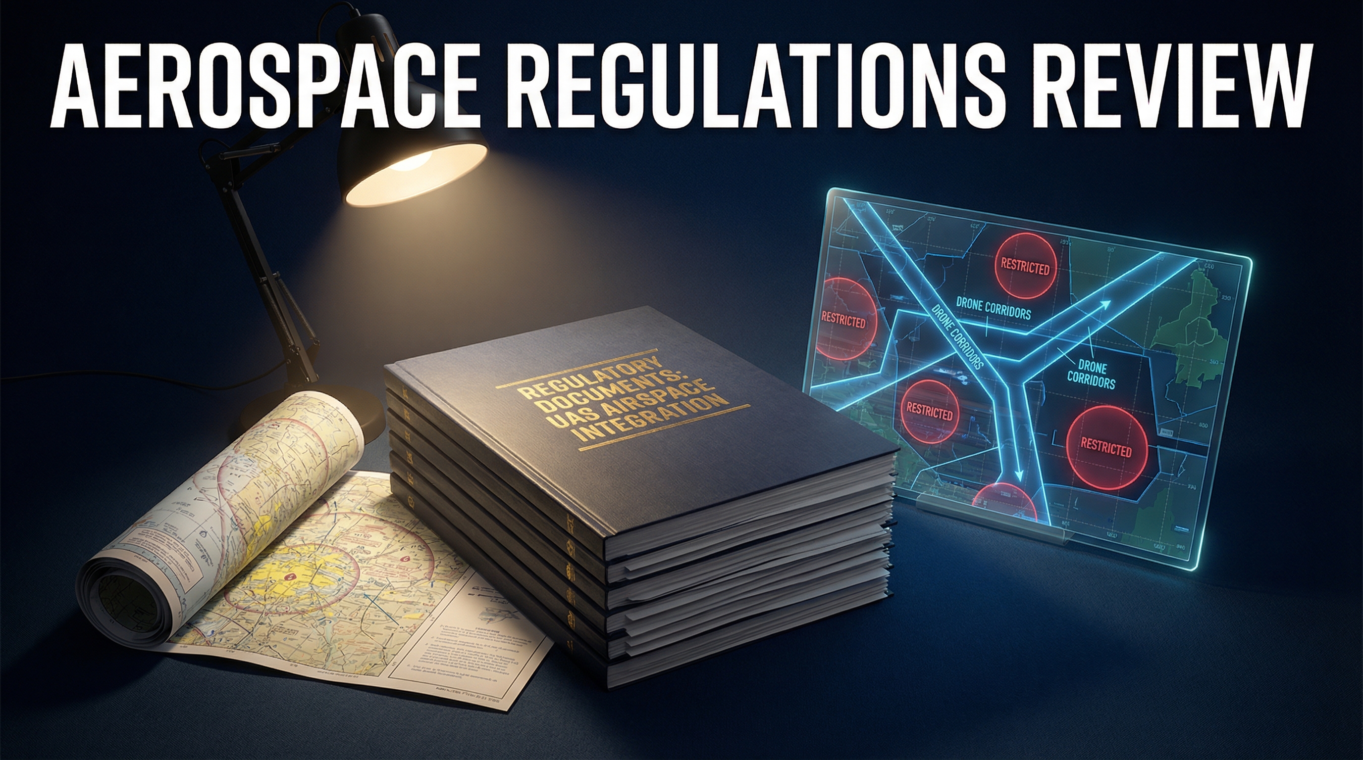 Regulatory document stack with drone airspace map