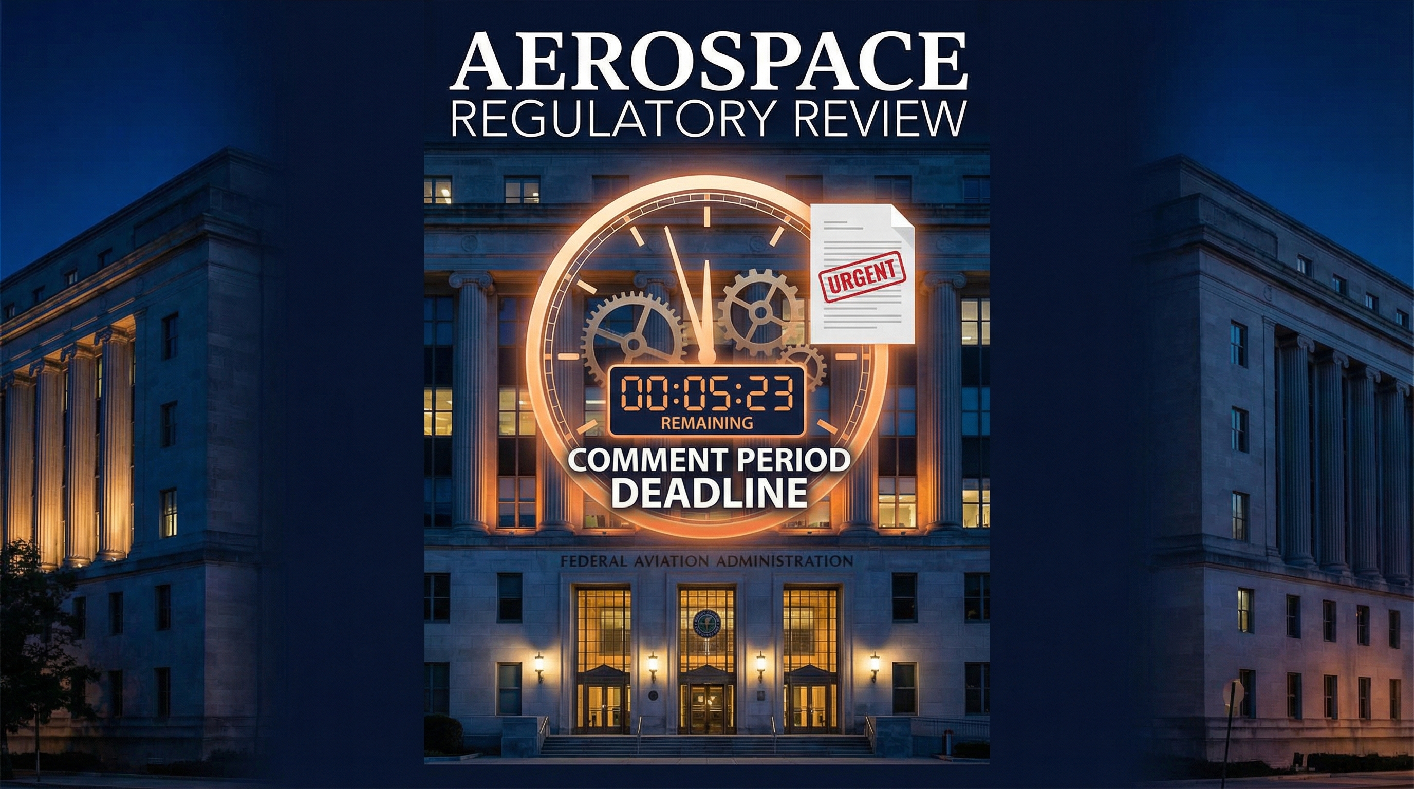 FAA building with regulatory clock showing deadline