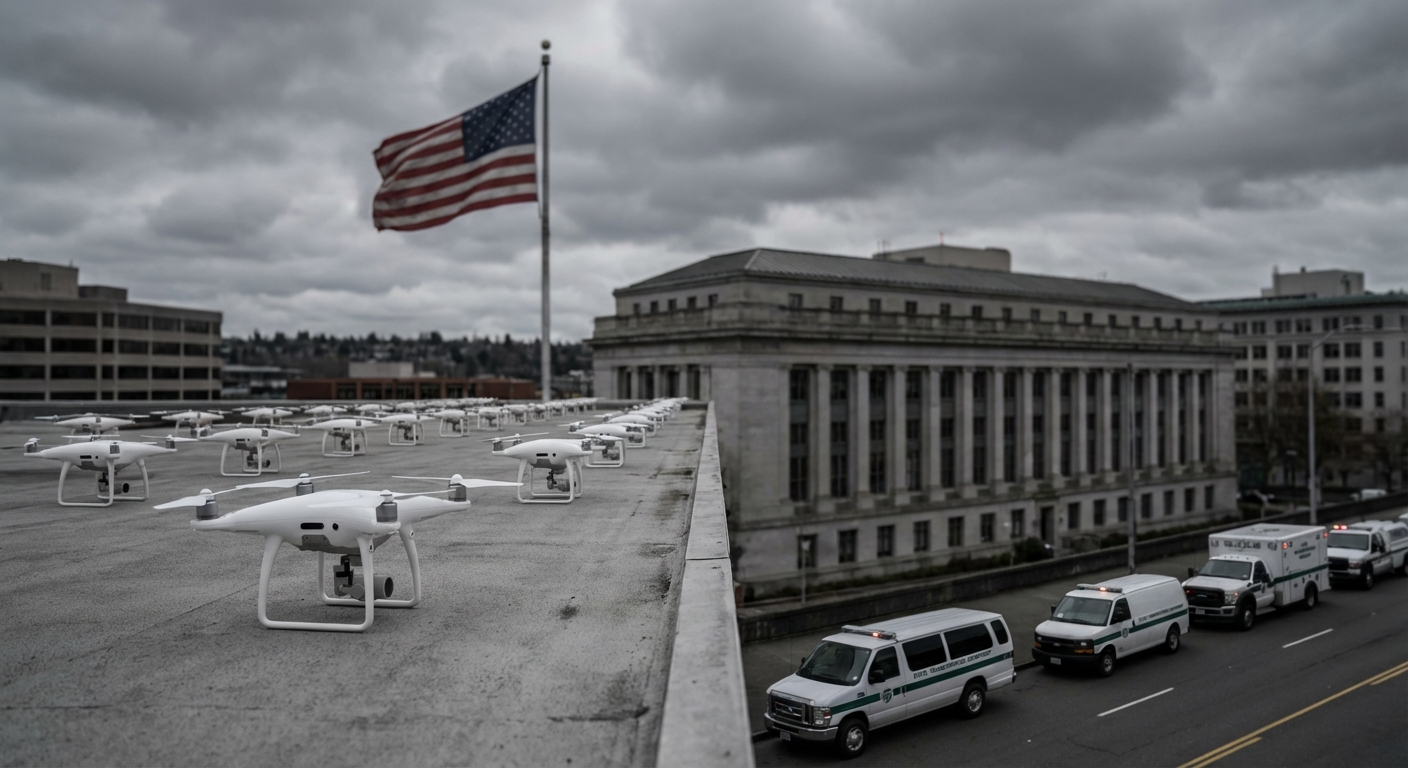 Grounded fleet of DJI drones at a state transportation department