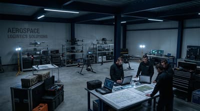 Commercial drone fleet in warehouse with operations planning setup